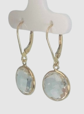 Crystal Quartz Round Bezel Earrings in 14KY - EAR-043-BZGM14Y-CRY