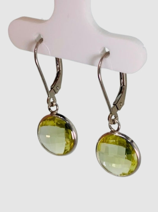 Lemon Quartz Round Bezel Earrings in 14KW - EAR-046-BZGM14W-LQZ-10