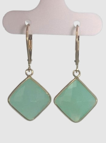 Chalcedony Square Bezel Earrings in 14KY - EAR-047-BZGM14Y-CAL-12