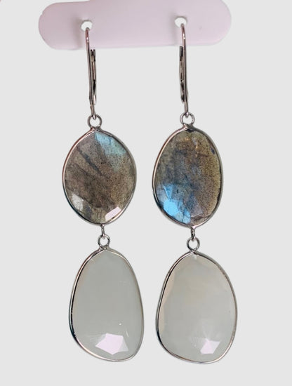 Moonstone and Labradorite Bezel Drop Earrings in 14KY - EAR-063-BZGM14Y-MNLAB