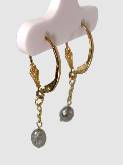 Grey Diamond Bead Earrings in 14KY - EAR-083-TNCDIA14Y-GRY 2ctw