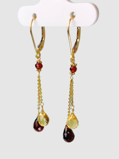 Citrine And Garnet Lariat Earrings in 14KY - EAR-101-LARGM14Y-CITGNT