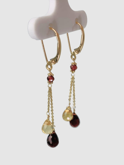 Citrine And Garnet Lariat Earrings in 14KY - EAR-101-LARGM14Y-CITGNT