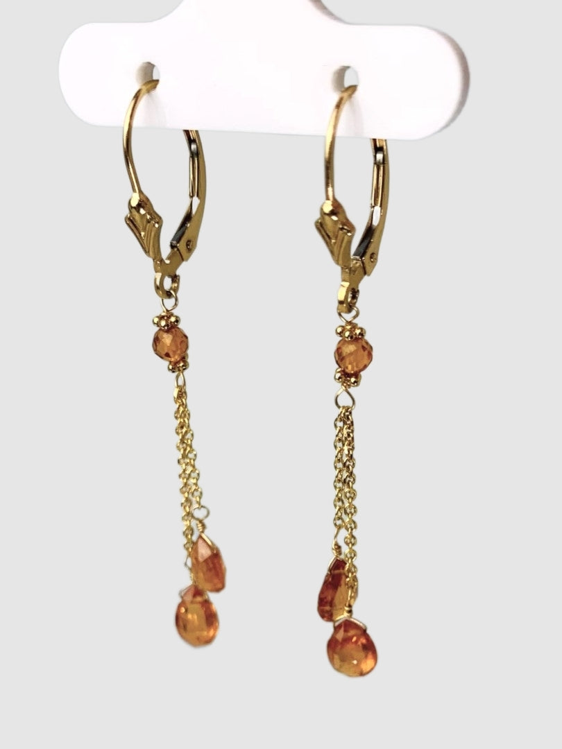 Spessertite Garnet Lariat Earrings in 14KY - EAR-105-LARGM14Y-OG