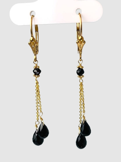 Onyx Lariat Earrings in 14KY - EAR-108-LARGM14Y-OX