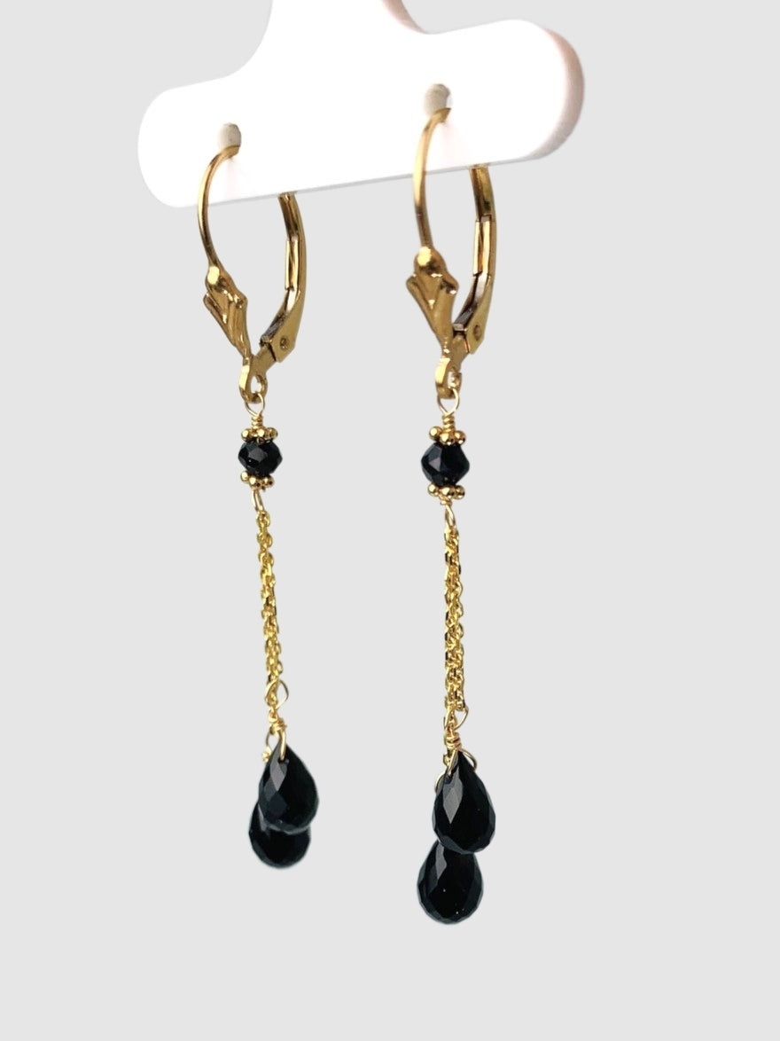 Onyx Lariat Earrings in 14KY - EAR-108-LARGM14Y-OX