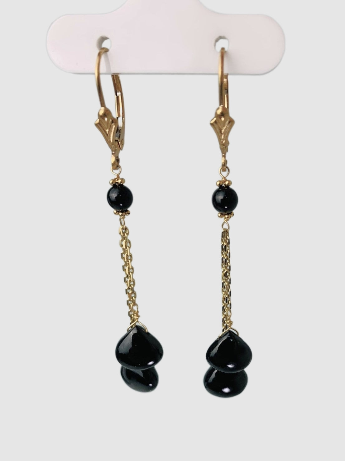 Onyx Lariat Earrings in 14KY - EAR-109-LARGM14Y-OX