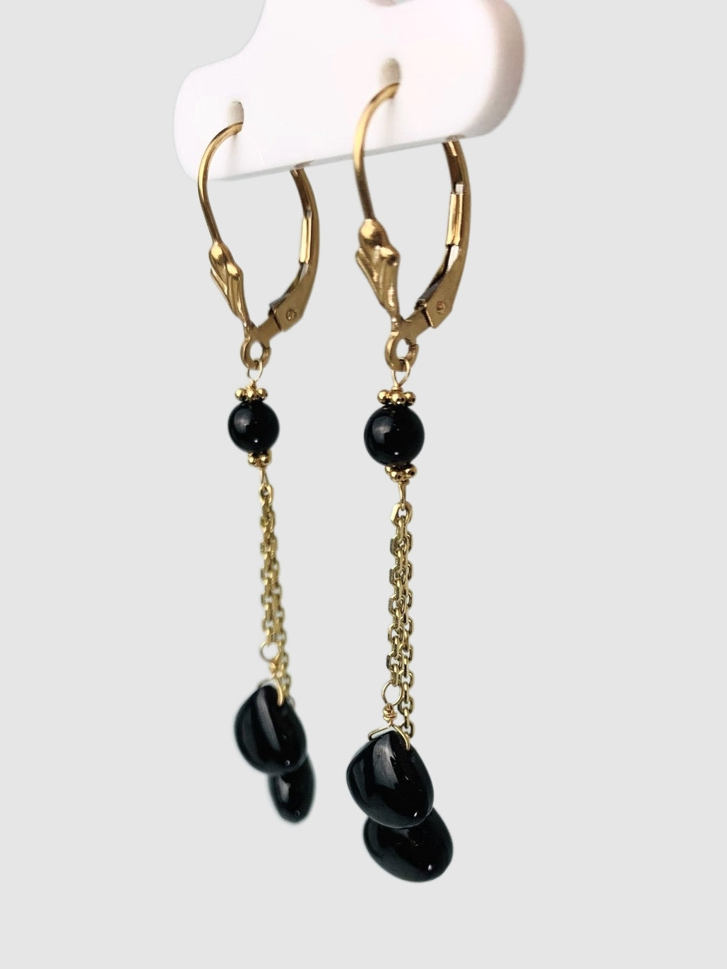 Onyx Lariat Earrings in 14KY - EAR-109-LARGM14Y-OX