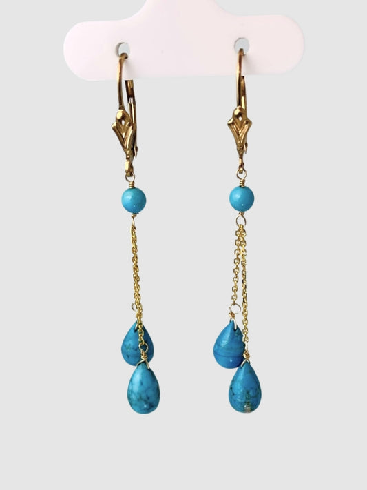 Turquoise Lariat Earrings in 14KY - EAR-111-LARGM14Y-TQ
