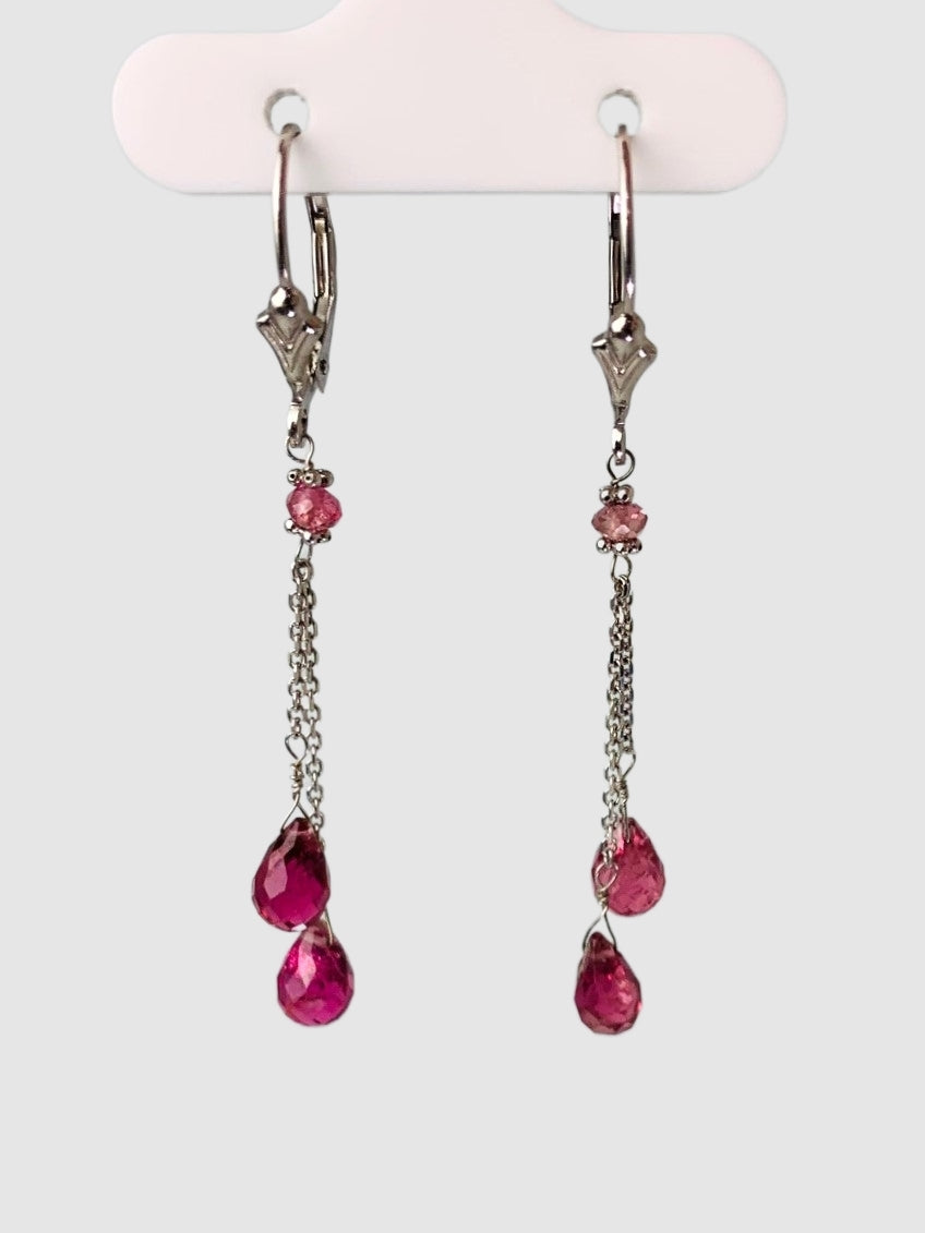 Pink Tourmaline Lariat Earrings in 14KW - EAR-116-LARGM14W-PT