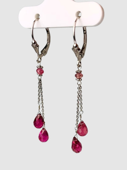 Pink Tourmaline Lariat Earrings in 14KW - EAR-116-LARGM14W-PT