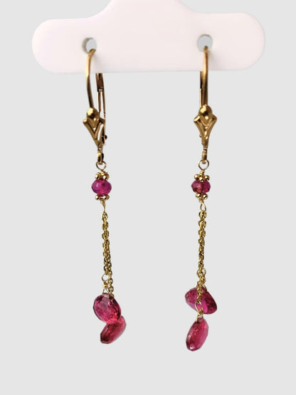 Pink Tourmaline Lariat Earrings in 14KY - EAR-117-LARGM14Y-PT