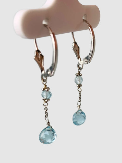 Blue Topaz 2 Station Drop Earrings in 14KW - EAR-127-DRPGM14W-BT