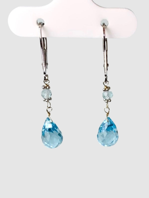 Blue Topaz 2 Station Rosary Drop Earrings in 14KW - EAR-128-DRPGM14W-BT