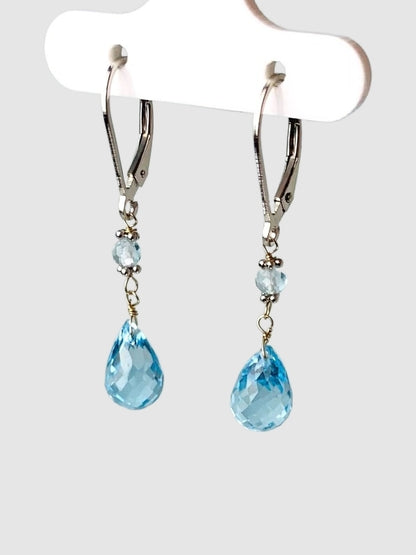 Blue Topaz 2 Station Rosary Drop Earrings in 14KW - EAR-128-DRPGM14W-BT