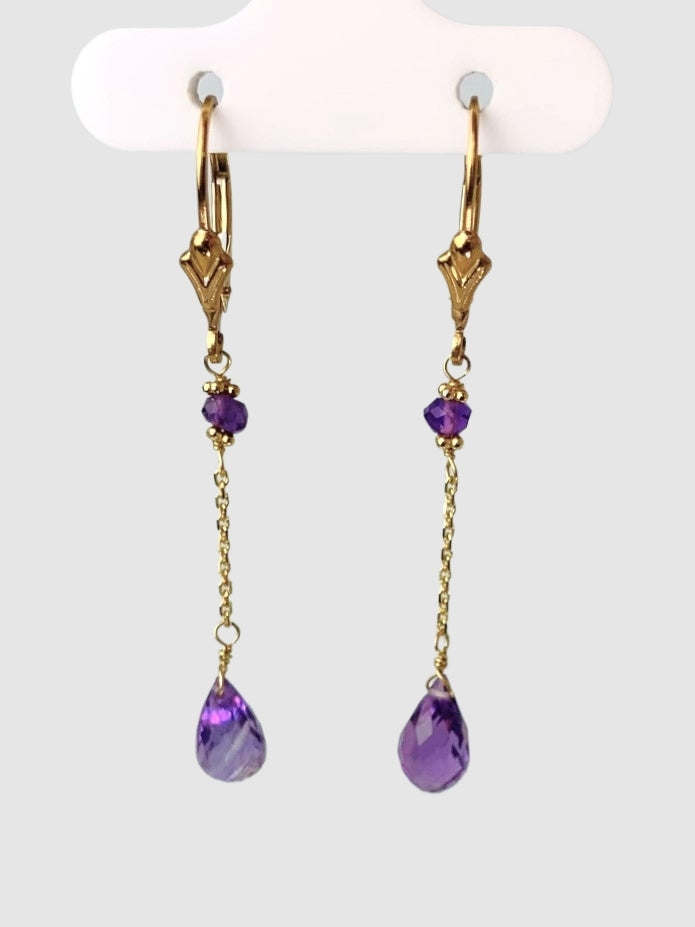 Amethyst 2 Station Drop Earrings in 14KY - EAR-130-DRPGM14Y-AMY