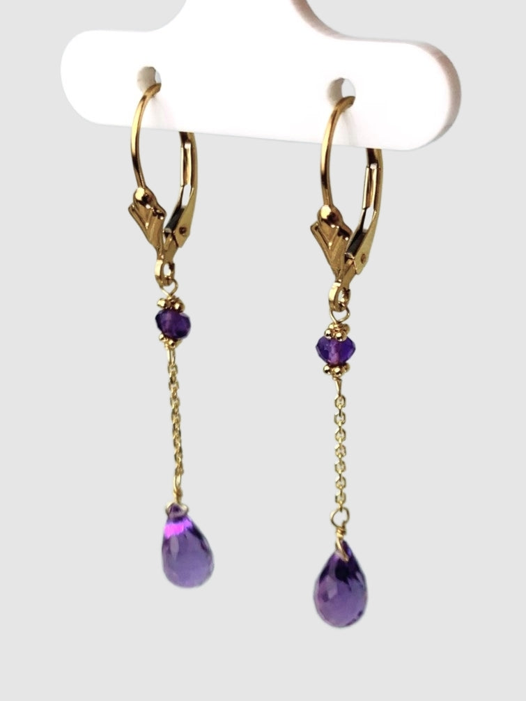 Amethyst 2 Station Drop Earrings in 14KY - EAR-130-DRPGM14Y-AMY