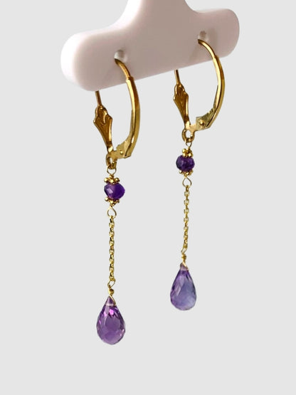 Amethyst 2 Station Drop Earrings in 14KY - EAR-130-DRPGM14Y-AMY