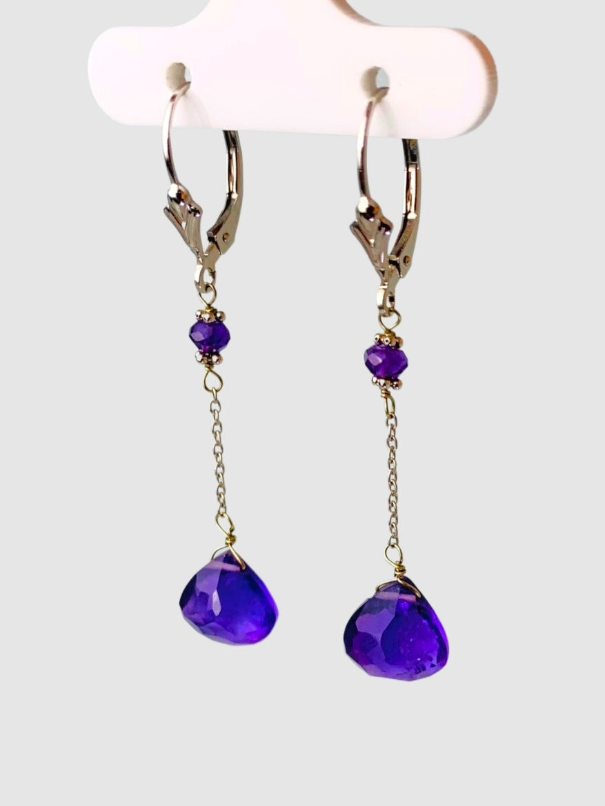 Amethyst 2 Station Drop Earrings in 14KW - EAR-131-DRPGM14W-AMY