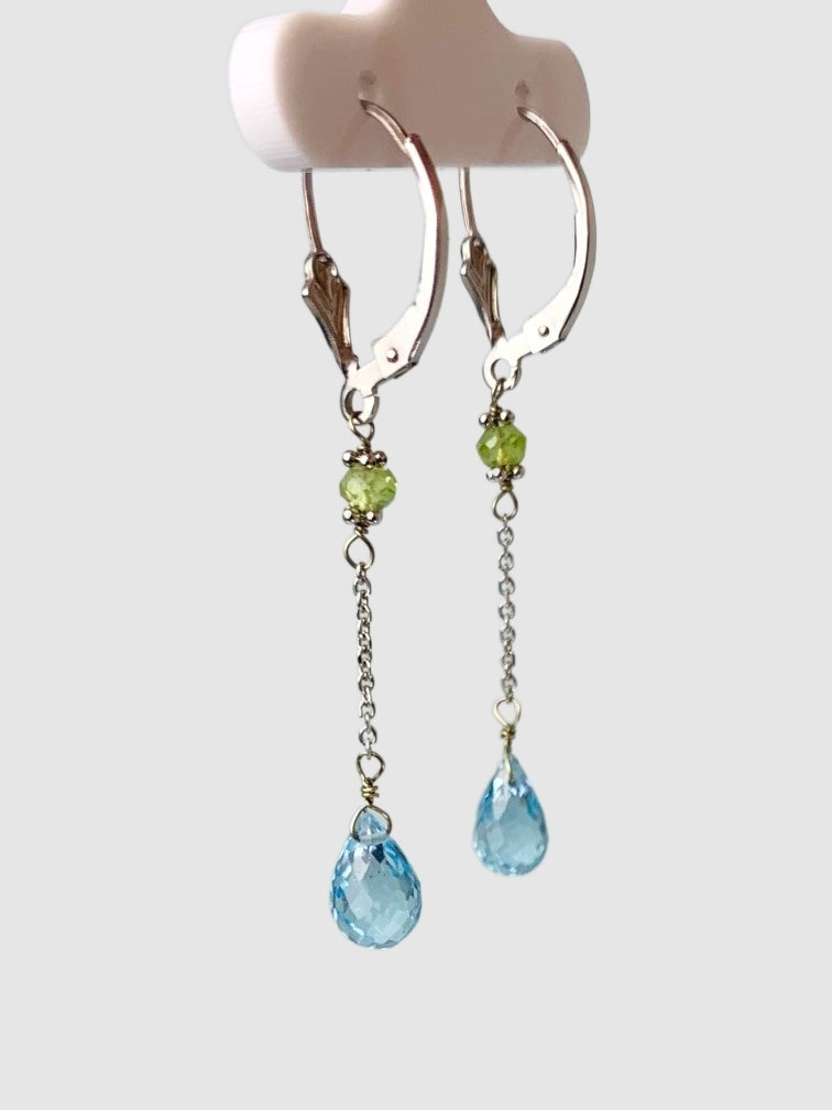 Peridot and Blue Topaz Station Drop Earrings in 14KW - EAR-134-DRPGM14W-BTPDT