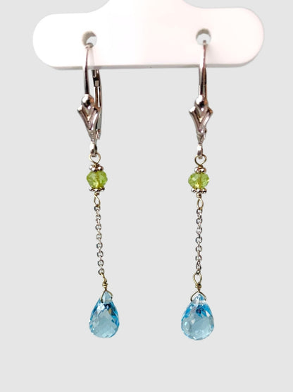 Peridot and Blue Topaz Station Drop Earrings in 14KW - EAR-134-DRPGM14W-BTPDT