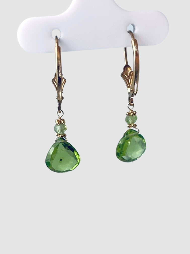 Peridot 2 Station Drop Earrings in 14KY - EAR-135-DRPGM14Y-PDT