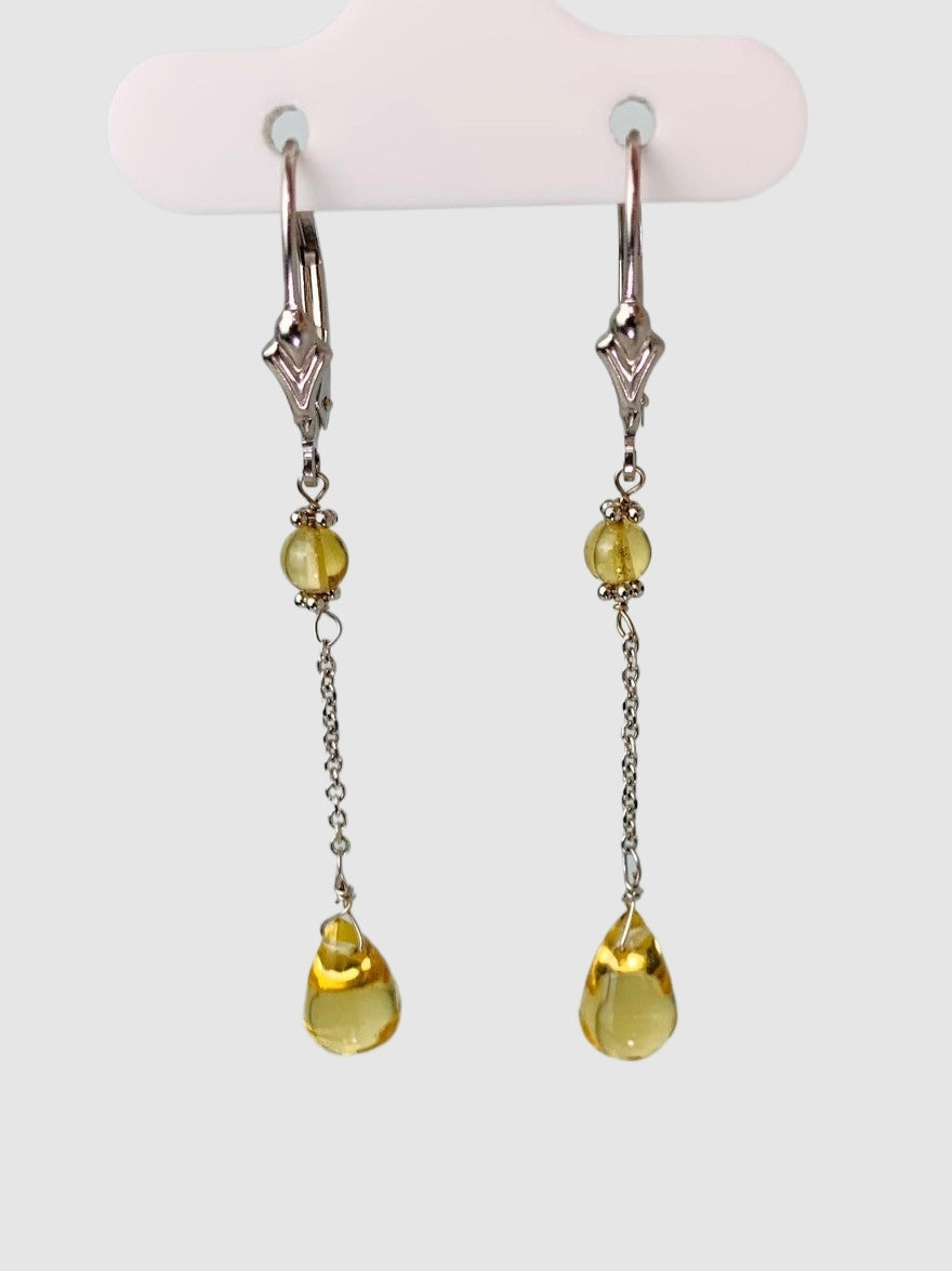 Citrine 2 Station Drop Earrings in 14KW - EAR-158-DRPGM14W-CIT