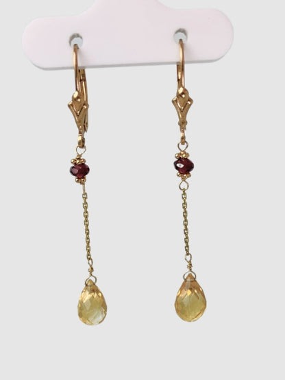 Citrine And Garnet 2 Station Drop Earrings in 14KY - EAR-156-DRPGM14Y-CITGNT