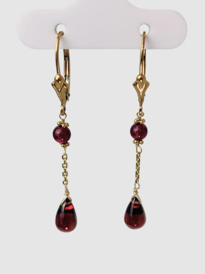 Garnet 2 Station Drop Earrings in 14KY - EAR-159-DRPGM14Y-GNT