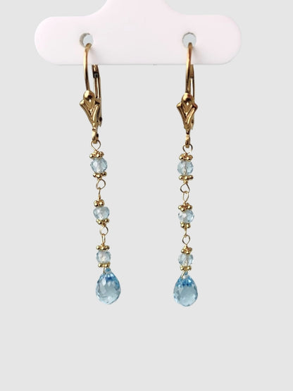 Blue Topaz 4 Stone Rosary Drop Earrings in 14KY - EAR-162-ROSDRPGM14Y-BT