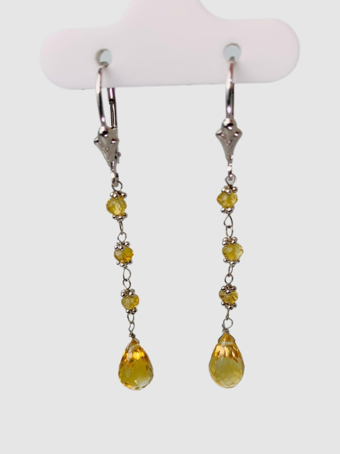 Citrine 4 Stone Rosary Drop Earrings in 14KW - EAR-164-ROSDRPGM14W-CIT