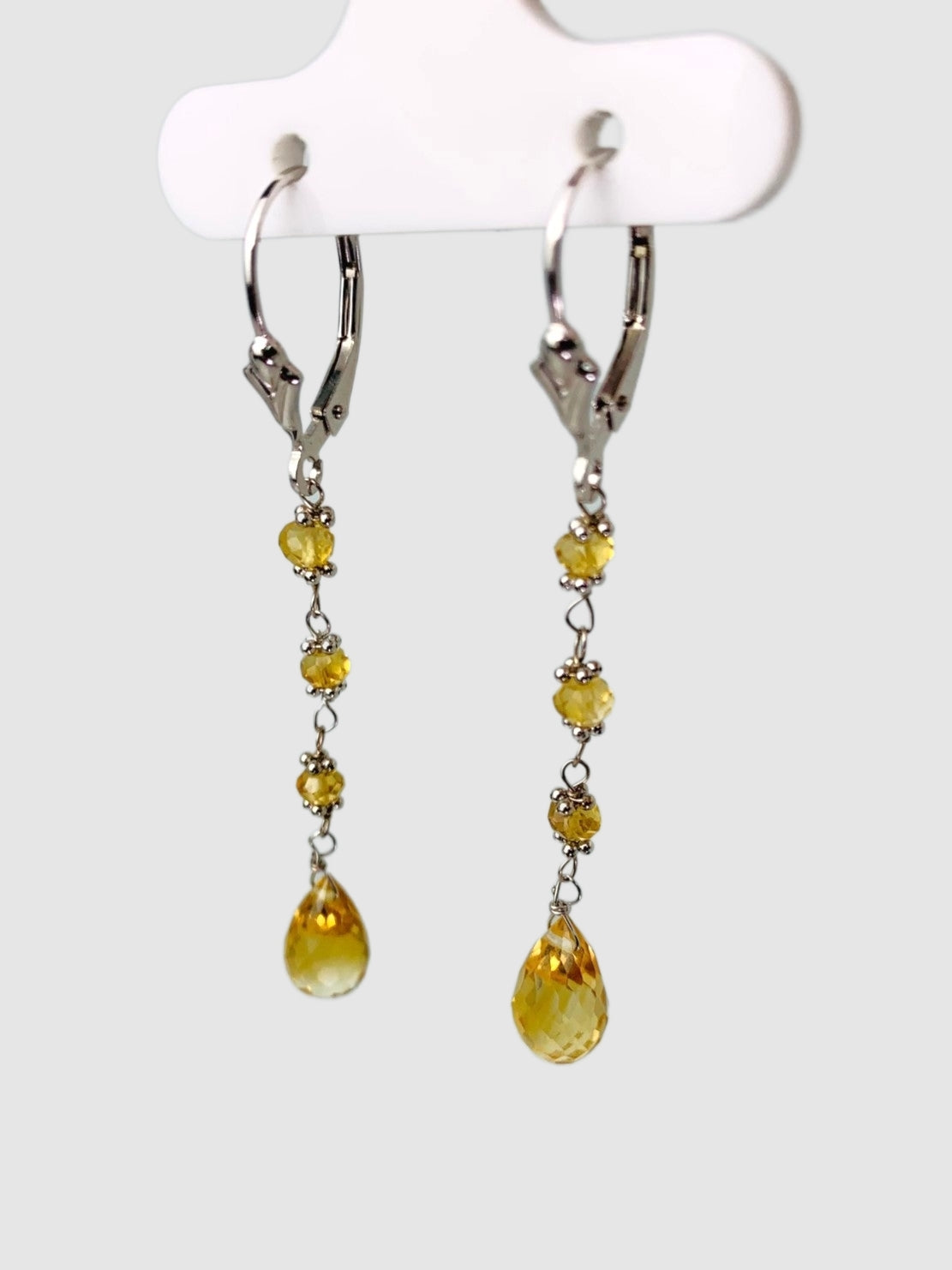 Citrine 4 Stone Rosary Drop Earrings in 14KW - EAR-164-ROSDRPGM14W-CIT