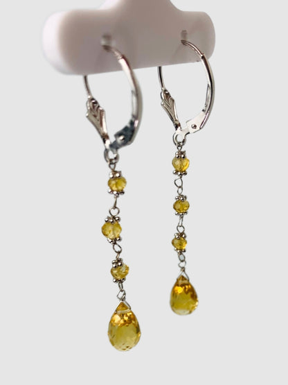 Citrine 4 Stone Rosary Drop Earrings in 14KW - EAR-164-ROSDRPGM14W-CIT