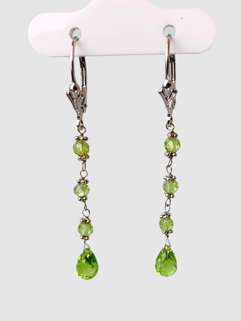 Peridot 4 Stone Rosary Drop Earrings in 14KW - EAR-166-ROSDRPGM14W-PDT