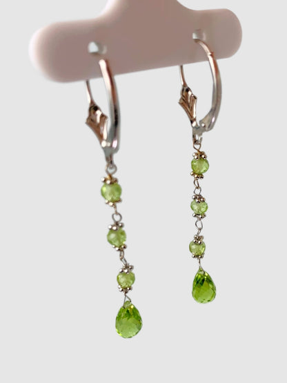 Peridot 4 Stone Rosary Drop Earrings in 14KW - EAR-166-ROSDRPGM14W-PDT