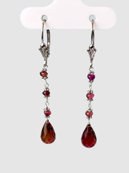 Pink Tourmaline 4 Stone Rosary Drop Earrings in 14KW - EAR-167-ROSDRPGM14W-PT-LG
