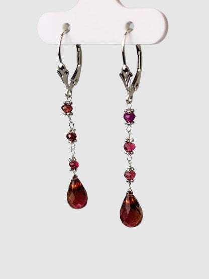 Pink Tourmaline 4 Stone Rosary Drop Earrings in 14KW - EAR-167-ROSDRPGM14W-PT-LG