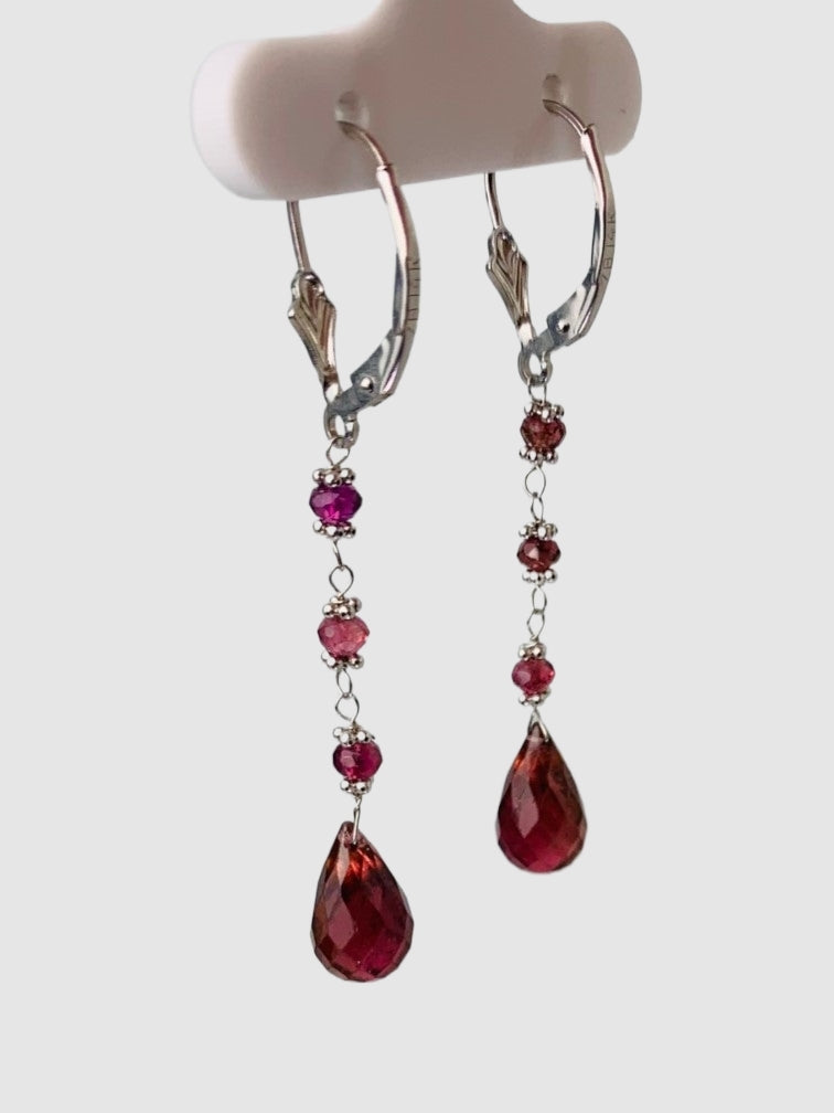 Pink Tourmaline 4 Stone Rosary Drop Earrings in 14KW - EAR-167-ROSDRPGM14W-PT-LG