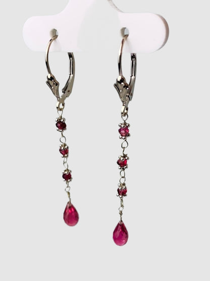 Pink Tourmaline 4 Stone Rosary Drop Earrings in 14KW - EAR-167-ROSDRPGM14W-PT