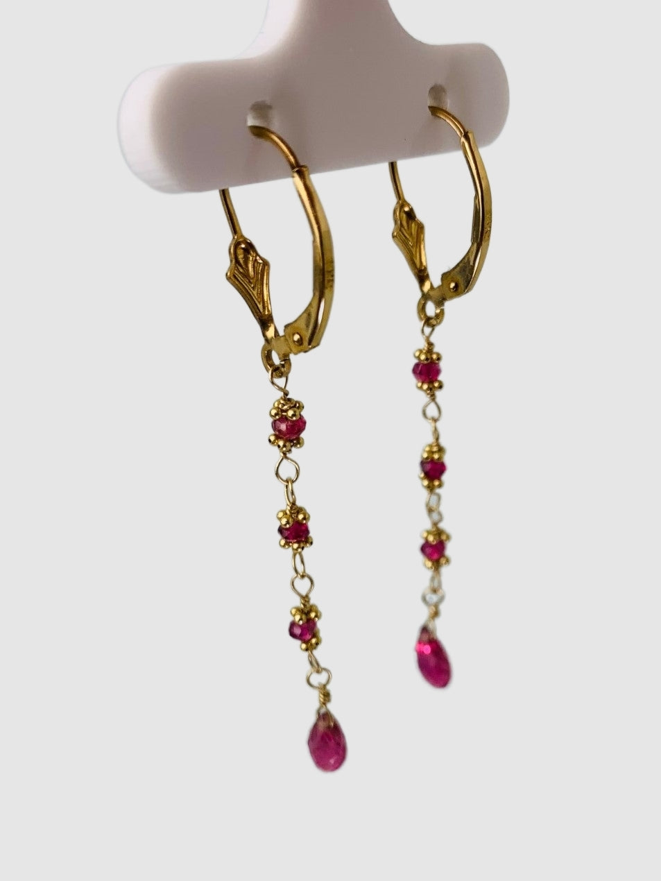 Pink Tourmaline 4 Stone Rosary Drop Earrings in 14KY - EAR-167-ROSDRPGM14Y-PT