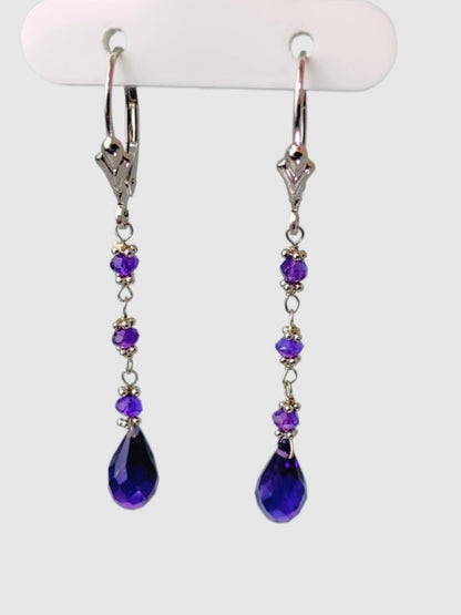 Amethyst 4 Stone Rosary Drop Earrings in 14KW - EAR-170-ROSDRPGM14W-AMY