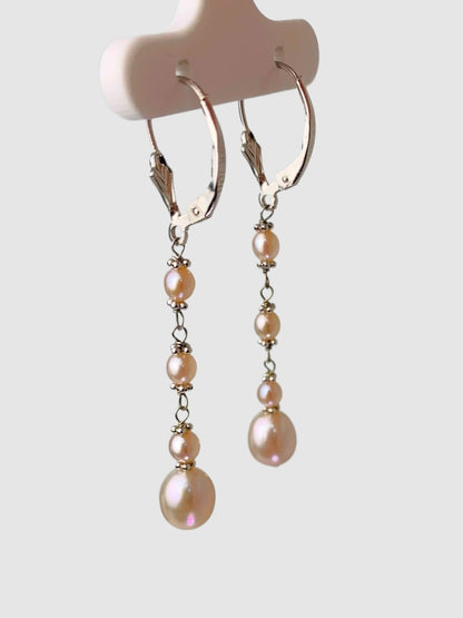 Pink Pearl 4 Stone Rosary Drop Earrings in 14KW - EAR-180-ROSDRPPRL14W-PK