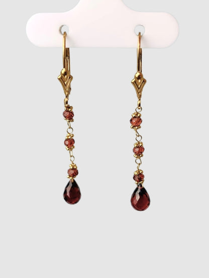 Garnet 4 Stone Rosary Drop Earrings in 14KY - EAR-184-ROSDRPGM14Y-GNT