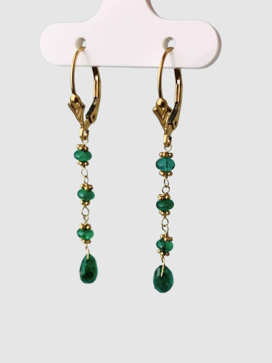 Emerald 4 Stone Rosary Drop Earrings in 14KY - EAR-185-ROSDRPGM14Y-EM