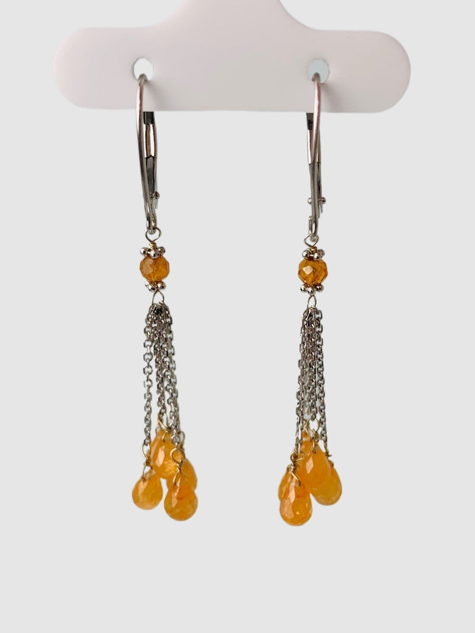 Spessertite Garnet Tassel Earrings in 14KW - EAR-190-TASGM14W-OG