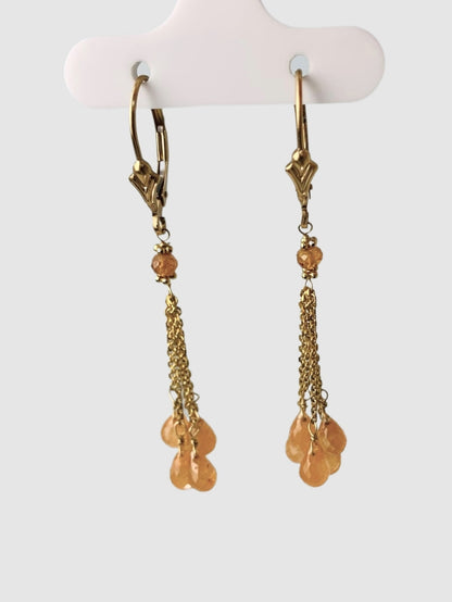 Spessertite Garnet Tassel Earrings in 14KY - EAR-190-TASGM14Y-OG
