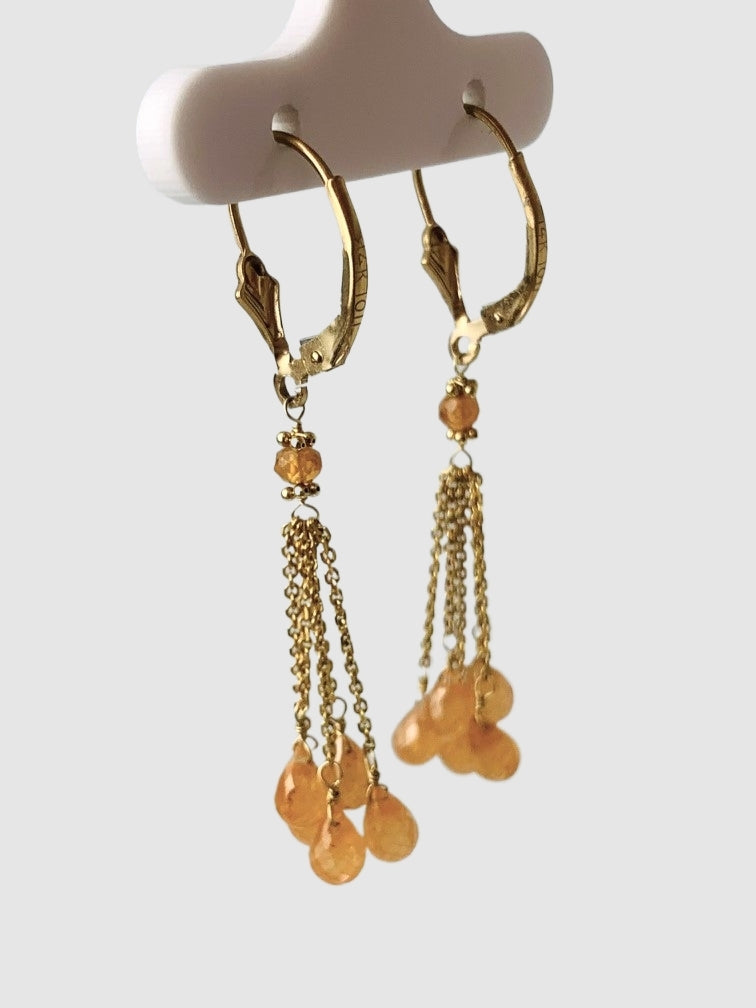 Spessertite Garnet Tassel Earrings in 14KY - EAR-190-TASGM14Y-OG