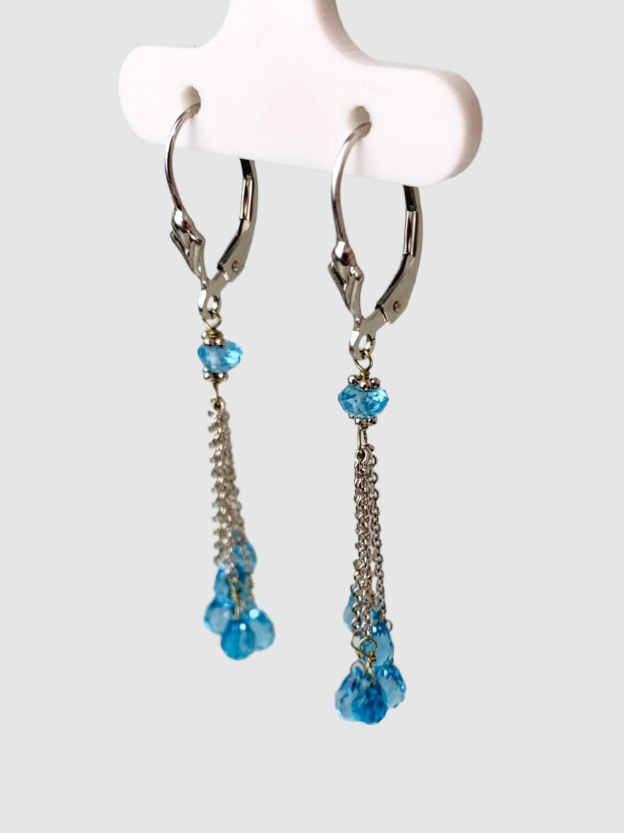 Blue Topaz Tassel Earrings in 14KW - EAR-195-TASGM14W-BT