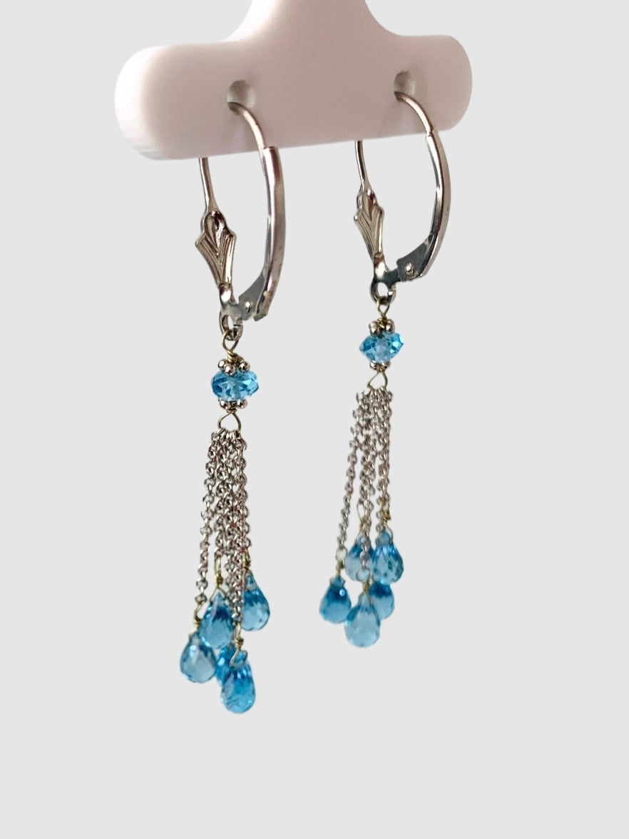 Blue Topaz Tassel Earrings in 14KW - EAR-195-TASGM14W-BT