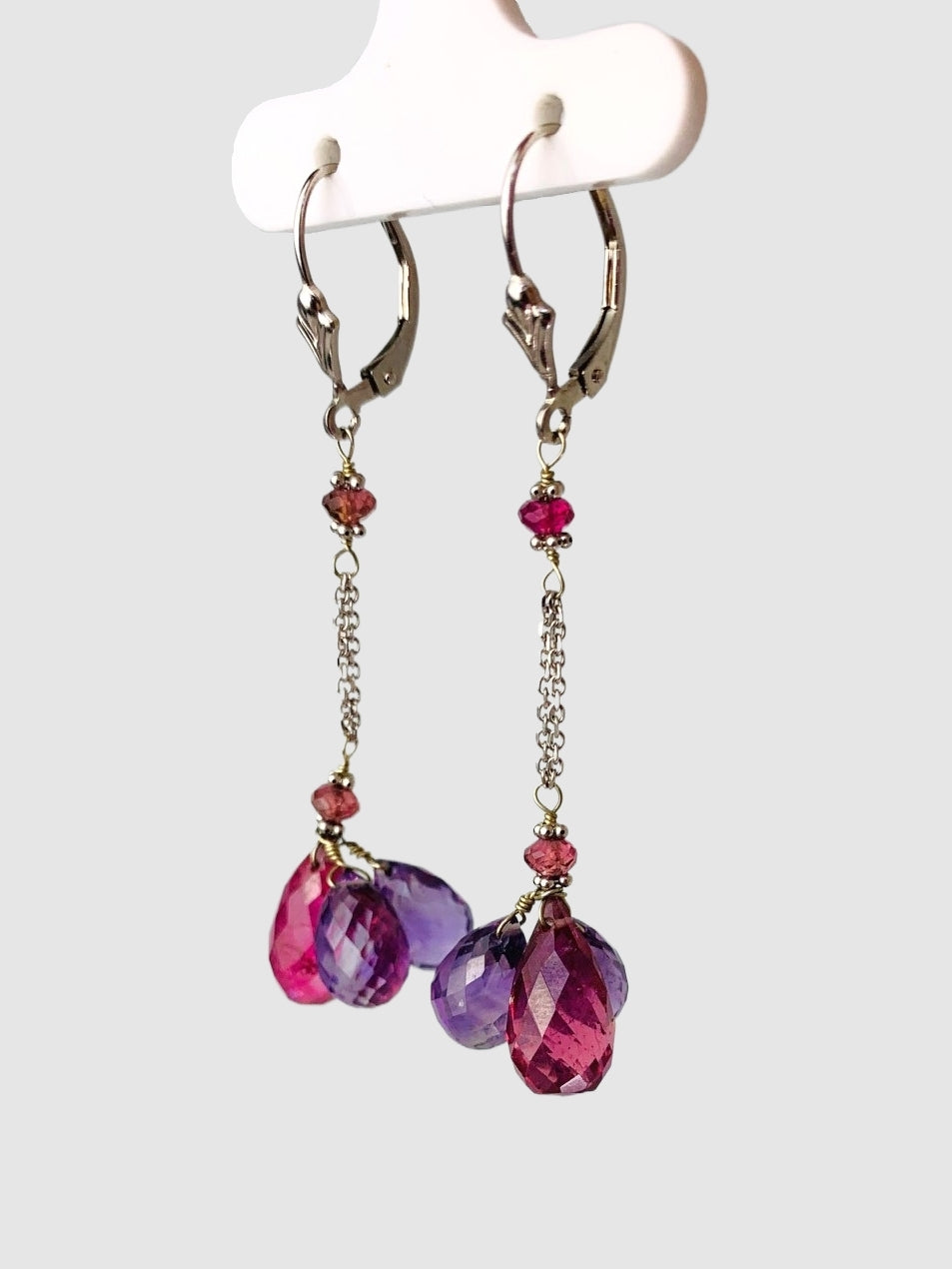 Pink Tourmaline And Amethyst Tassel Earrings in 14KW - EAR-200-TASGM14W-AMYPT